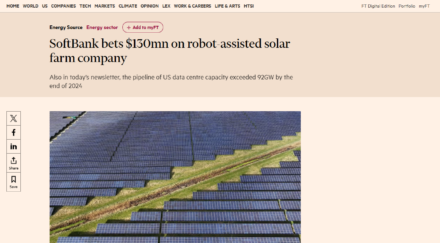 Financial Times: SoftBank bets $130mn on robot-assisted solar farm company